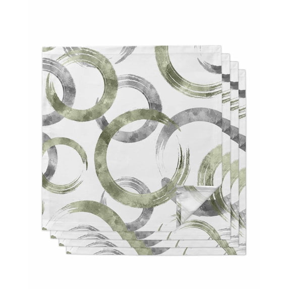 Sage Green Grey Cloth Napkins Set of 4 Reusable Dinner Napkins, Geometric Circle Modern Abstract Simple Art Cocktail Napkin Washable Table Napkins for Wedding/Holiday Party/Baby Shower 20"x20"