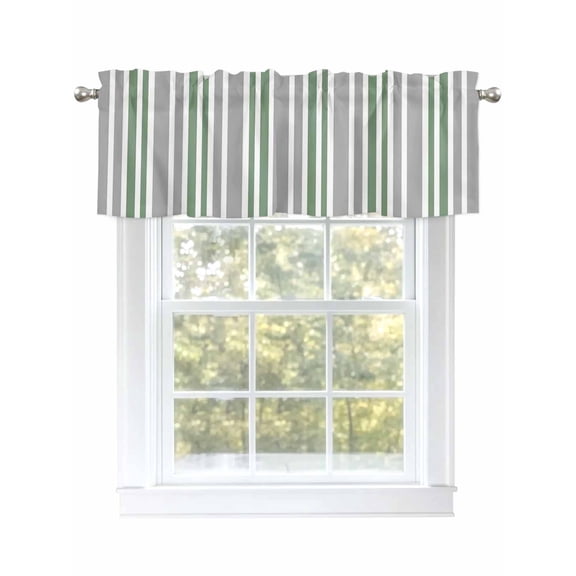 Sage Green Grey Curtain Valances for Windows, Contrast Stripes Geometric Window Valances, Window Treatment Rod Pocket Valance Curtains for Living Room/Kitchen/Bedroom/Bathroom, 54x18inch