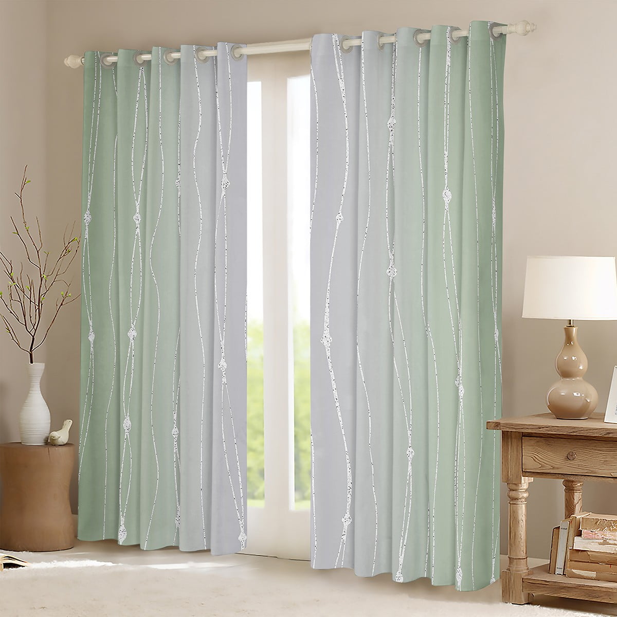 Sage Green and Grey Curtains & Drapes Men Watercolor Gradient Curtains ...
