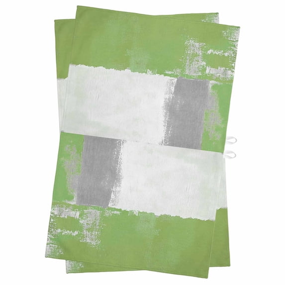 Sage Green Grey Kitchen Towels Set of 2, Water Absorbent Dish Towel, Oil Painted Abstract Geometric Modern Decorative Hand Towels - Quick Drying Cloth for Cooking Baking, 18x28 Inch