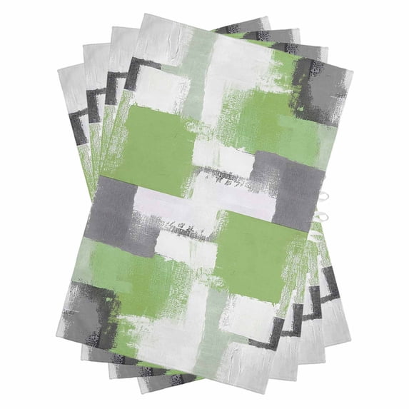 Sage Green Grey Kitchen Towels Set of 4, Water Absorbent Dish Towel, Modern Oil Painted Abstract Geometric Decorative Hand Towels - Quick Drying Cloth for Cooking Baking, 18x28 Inch