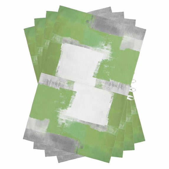 Sage Green Grey Kitchen Towels Set of 4, Water Absorbent Dish Towel, Oil Painted Geometric Abstract Modern Decorative Hand Towels - Quick Drying Cloth for Cooking Baking, 18x28 Inch
