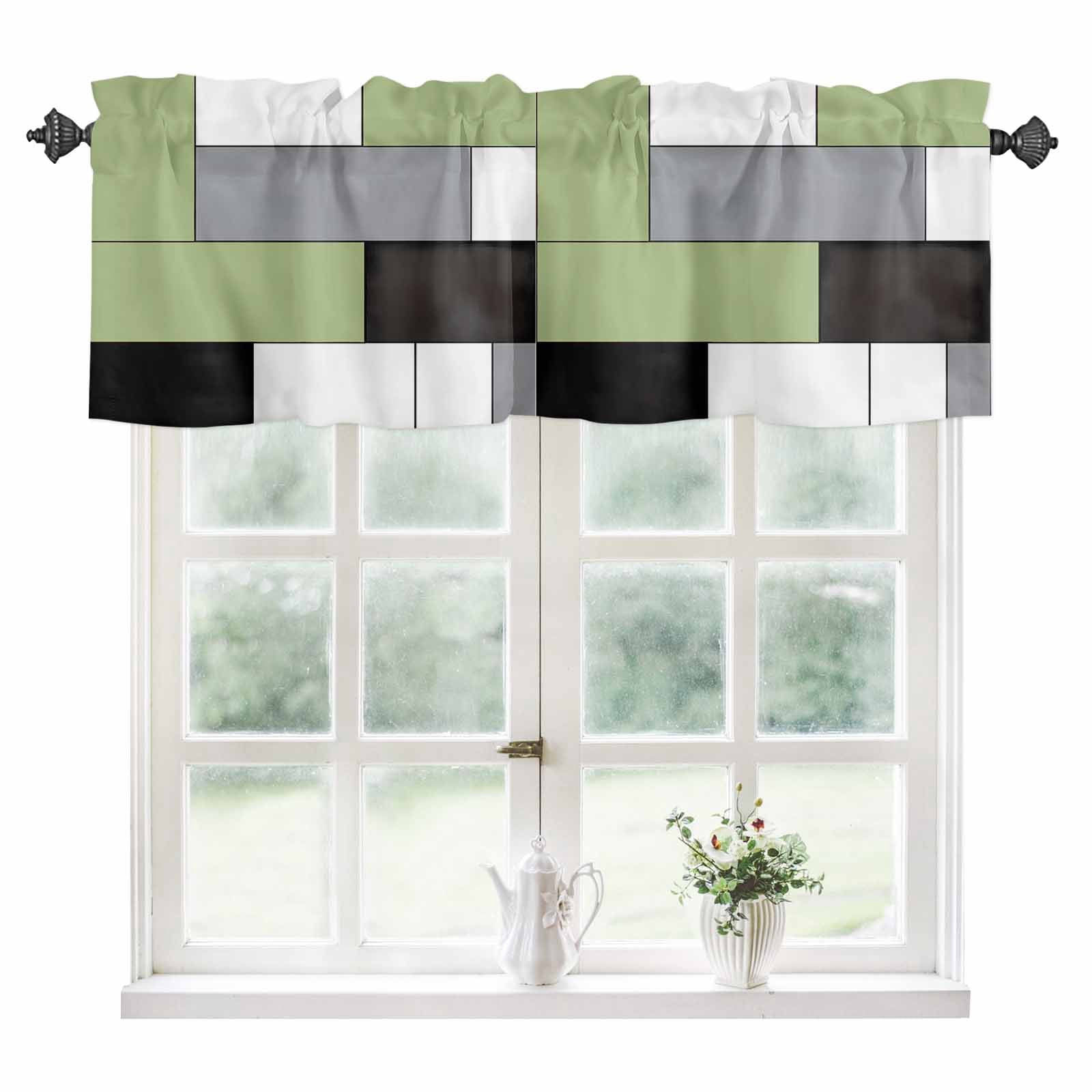 Sage Green Grey Kitchen Valances for Windows 60x18 Inch Kitchen