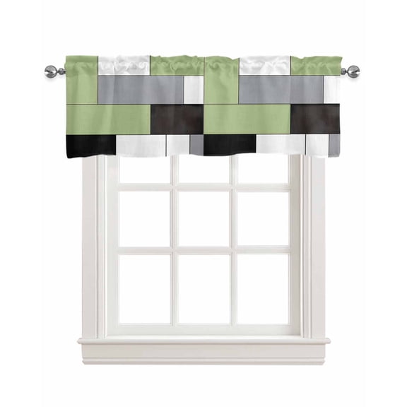 Sage Green Grey Kitchen Valances for Windows Farmhouse Linen Window Valance Curtain for Living Room Window Treatment Modern Green Geometric Valance Rod Pocket Topper Drape, 54 x 18 Inch