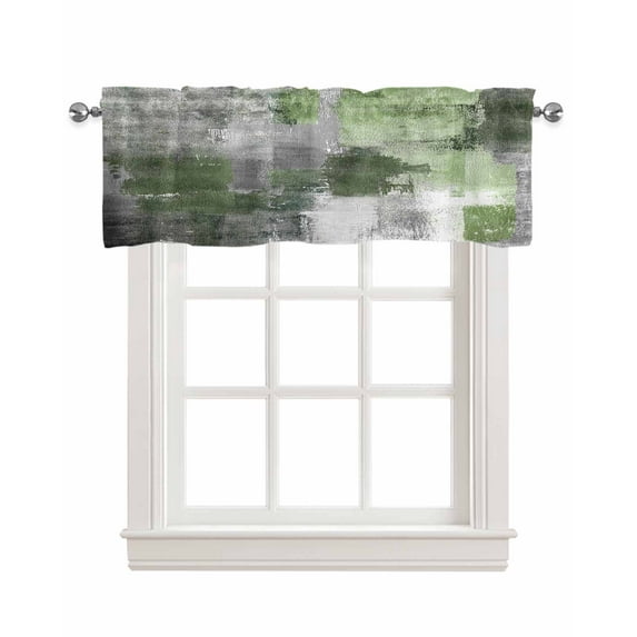 Sage Green Grey Kitchen Valances for Windows Farmhouse Linen Window Valance Curtain for Living Room Window Treatment Modern Oil Painted Abstract Art Aesthetics Valance Rod Pocket Topper, 60 x 18 Inch