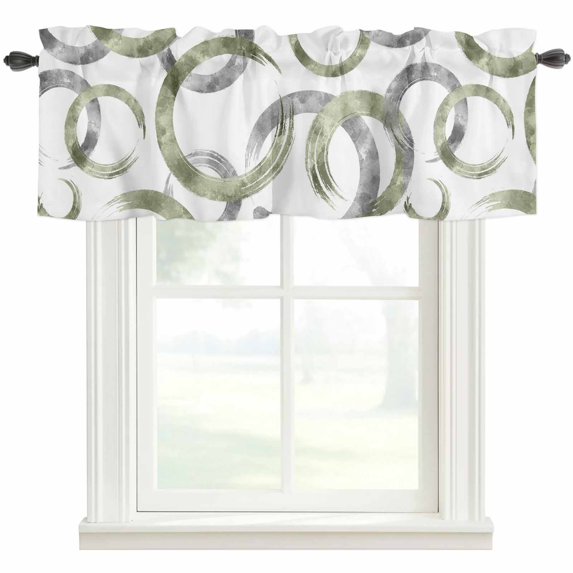 Sage Green Grey Kitchen Valances for Windows, Geometric Circle Modern Abstract Simple Art Bathroom Window Valances 54x18 Inch Window Treatments Valance Curtains for Living Room Bedroom Decor