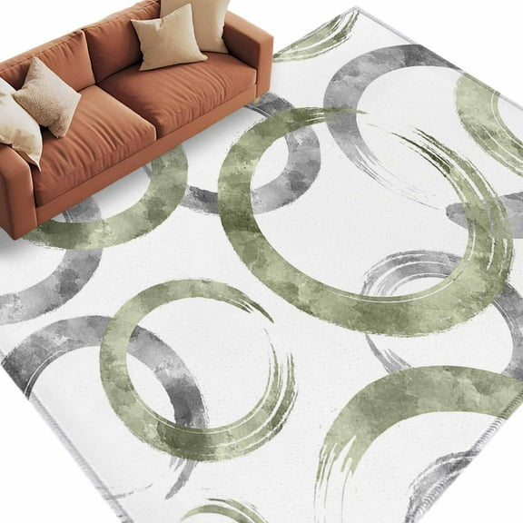 Sage Green Grey Large Area Rugs for Bedroom Living Room, Non Slip Carpet Bedside Rug, Geometric Circle Modern Abstract Simple Art Rectangular Floor Cover Kitchen Accent Rug 8'x10' for Office