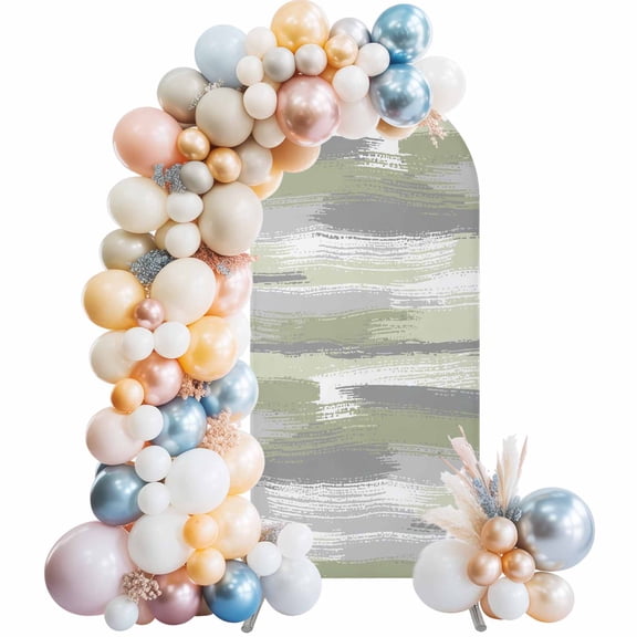 Sage Green Grey Lines Arch Backdrop Cover 4 FT Abstract Mottled Paints Graffiti Texture Stretchy Elastic Arch Stand Covers Spandex Arched Background Birthday Wedding Party Decoration (No Stand)