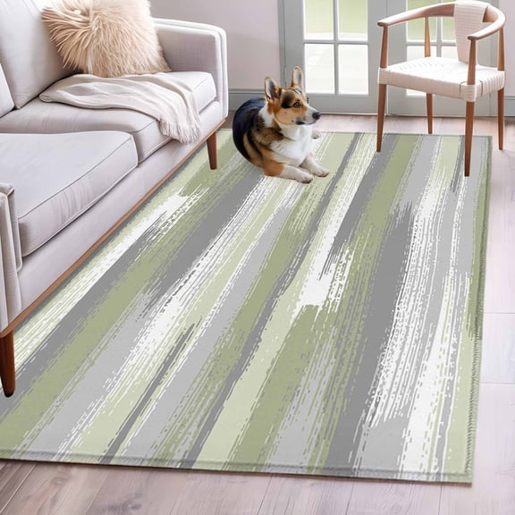 Sage Green Grey Lines Area Rugs 3x5 ft Abstract Mottled Paints Graffiti Texture Washable Rug Non Slip Indoor Carpet Absorbent Floor Mat for Living Room Bedroom Dining Room