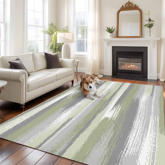 Sage Green Grey Lines Area Rugs 5x7 ft Abstract Mottled Paints Graffiti Texture Washable Rug Non Slip Indoor Carpet Absorbent Floor Mat for Living Room Bedroom Dining Room
