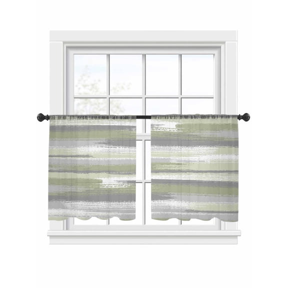 Sage Green Grey Lines Sheer Curtains 54 Inch Long 2 Panels, Abstract Mottled Paints Graffiti Texture Light Filtering Rod Pocket Curtains, Sheer Voile Drapes for Living Room Bedroom, 52"x54"