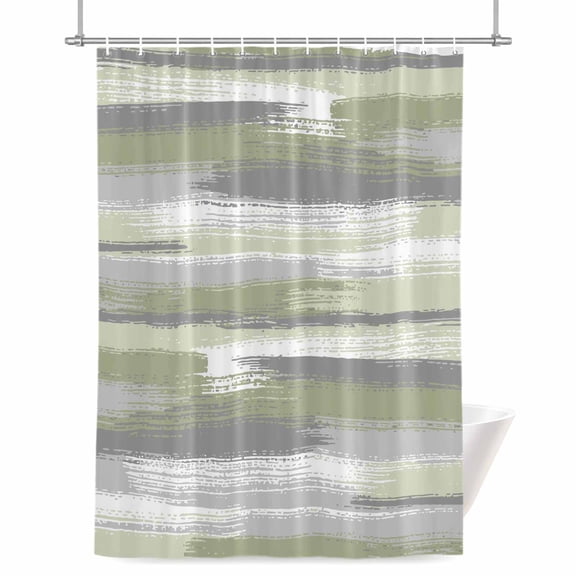 Sage Green Grey Lines Shower Curtain, Abstract Mottled Paints Graffiti Texture Waterproof Shower Curtain Set with 12 Hooks Lightweight Bath Curtains Fabric Bathroom Decor 36x72 Inches