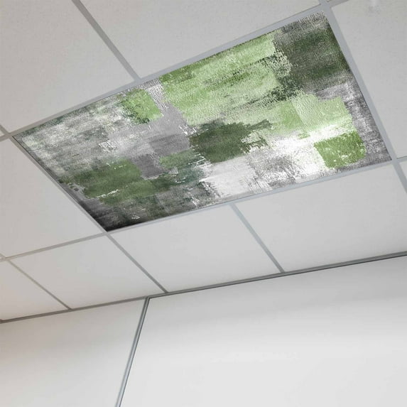 Sage Green Grey Magnetic Fluorescent Light Covers for Ceiling Lights 2x4Ft, Modern Oil Painted Abstract Art Office Classroom Kitchen Drop Ceiling Light Covers Lighting Filters Shade Panel 1Pack