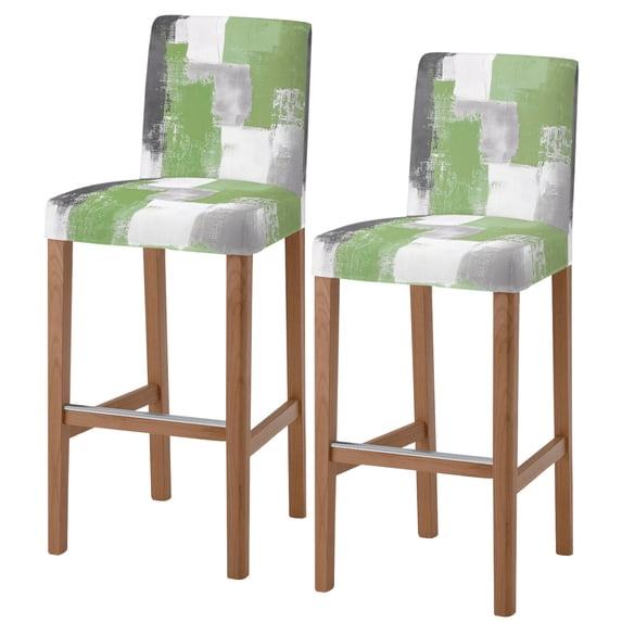 Sage Green Grey Oil Painting Bar Stool Cover Set of 2, Abstract Modern Geometric Stretch Bar Chair Cover, Removable Washable Pub Counter Stool Chair Slipcover for Kitchen Dining Room Pub Cafe