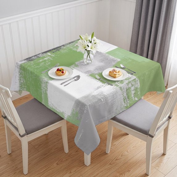 Sage Green Grey Oil Painting Table Cloth Waterproof Tablecloths, Abstract Modern Geometric Tablecloth Dining Table Cover for Kitchen Party Tabletop Outdoor, Square Tablecloth 60x60 Inch