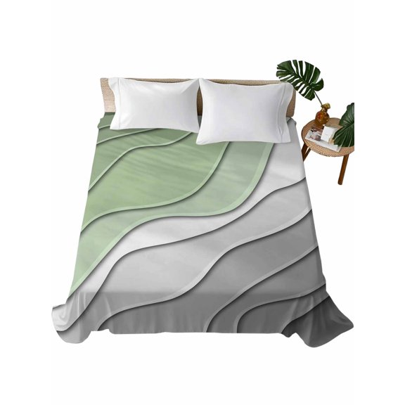 Sage Green Grey Ombre Flat Sheet Only Twin Size, Soft Breathable Bed Top Sheets for Mattress, Modern Abstract Art Aesthetics Luxury Bedding Flat Sheets for Home Hotel Bedroom Bed Protection
