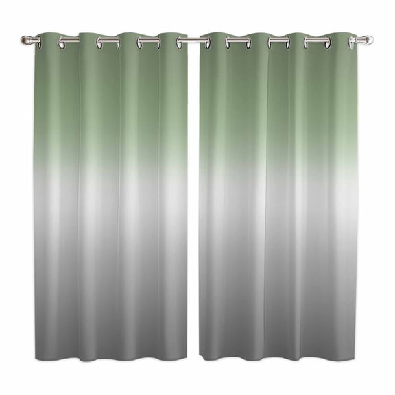 Sage Green Grey Ombre Kitchen Curtains 63 Inch Length, Modern Ombre Abstract Art Grommet Top Bedroom Living Room Curtains, Light Filtering Cafe Curtain Drapes 2 Panels Set 84''x63''