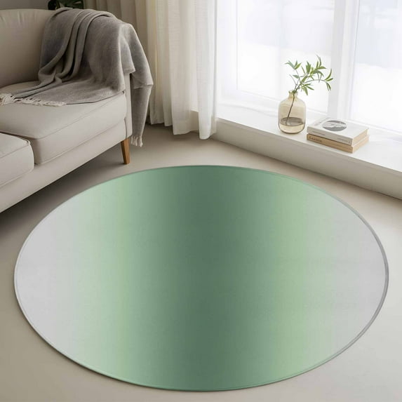 Sage Green Grey Ombre Round Rugs 4ft, Modern Abstract Art Gradient Non Slip Washable Rug Runner, Low Pile Indoor Floor Carpet Mat Bathroom Rugs for Living Room, Bedroom, Kids Room