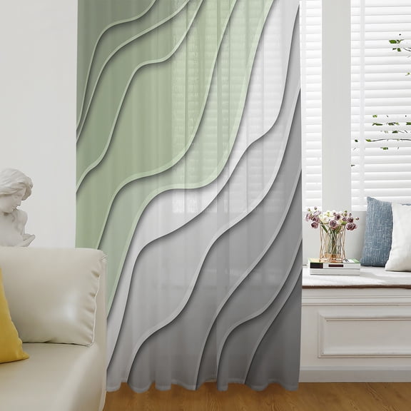 Sage Green Grey Ombre Semi Sheer Curtains Drapes for Living Room, Bedroom, French Doors Window 84 Inches Long, Modern Abstract Art Aesthetics Rod Pocket Chiffon Curtain Drapery Voile Draperies Panel