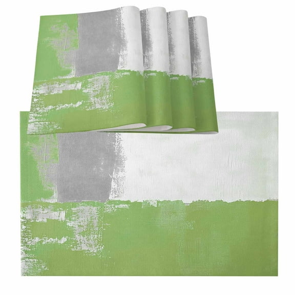 Sage Green Grey Placemats for Dinning Table Set of 4, Oil Painted Abstract Geometric Modern Burlap Kitchen Place Mats Waterproof Cloth Table Mats, Indoor Outdoor Placemats Easy Clean Dinner Decor