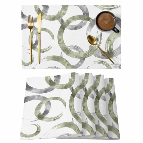 Sage Green Grey Placemats Set of 4, Geometric Circle Modern Abstract Simple Art Placemats for Dining Table, Place Mats for Kitchen Tabletop, Waterproof Wipeable Dining Table Mats Set