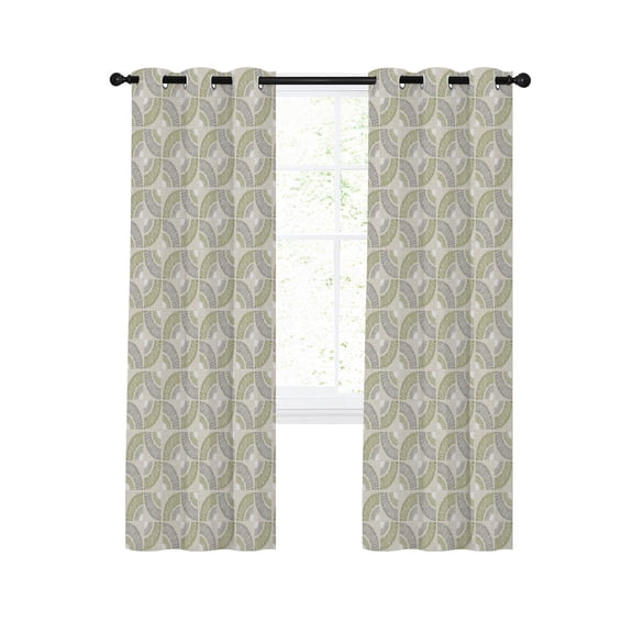 Sage Green Grey Plaid Blackout Curtains for Bedroom Living Room, Minimalist Geometric Interlocking Circular Arcs 45 In Long Thermal Insulated Room Darkening Drapes Grommet Window Treatment 42 x 45 In