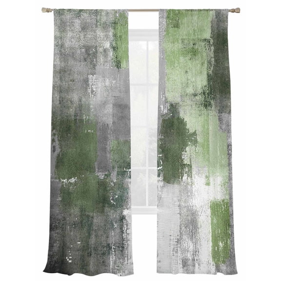 Sage Green Grey Sheer Curtains for Living Room Bedroom, Light-filtering Sheer Curtain, Modern Graffiti Rod Pocket Voile Window Treatment Drapes, 52’’Wx84’’L, 2 Panels Set