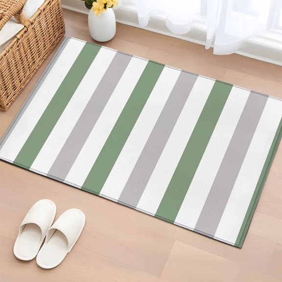 Sage Green Grey Stripe 2'x3' Rug for Entryway Front Door Kitchen Sink Area, Classic Modern Low Pile Washable Non Slip Rectangle Area Rug