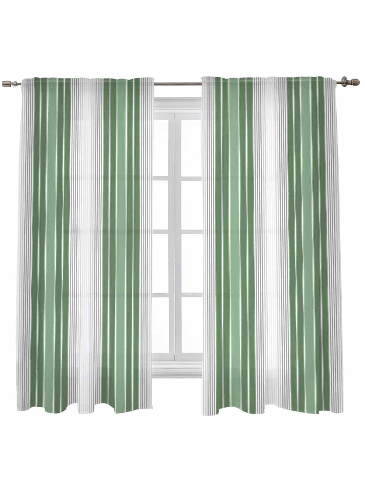 Sage Green Grey Stripe Curtains 63 Inch Length, Sheer Curtains for ...