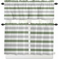 thumbnail image 1 of Sage Green Grey Stripe Kitchen Curtains, Farmhouse Watercolor Modern Geometric 3-Piece Kitchen Curtain Valance and Tiers Set 24 Inch Length, Rod Pocket Half Window Curtains for Cafe Living Room, 1 of 6