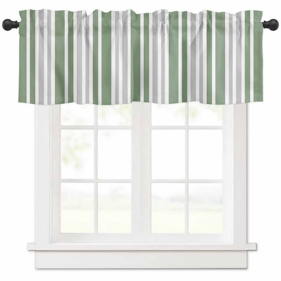 Sage Green Grey Stripe Valances for Windows Farmhouse Kitchen Curtains Valances Rod Pocket Valance Curtains for Kitchen Windows Farmhouse Minimalist Striped Window Valances for Bathroom 42"x12"