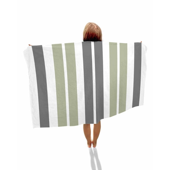 Sage Green Grey Striped Beach Towels Oversized Super Absorbent, Gray Modern Abstract Art Lightweight Bath Towel Quick Dry Sets For Bathroom/Pool/Rv Camping/Beach Play/Gym Room/Picnic 30"x60"