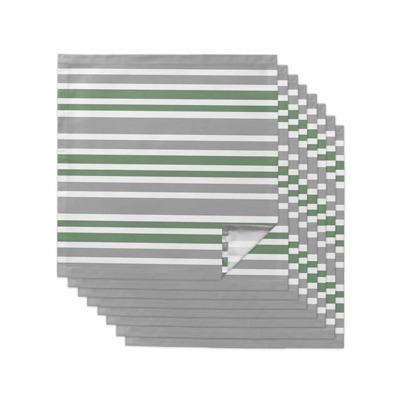 Sage Green Grey Striped Cloth Napkins Set of 8 Reusable Dinner Napkins, Horizontal Lines Simple Minimalist Cocktail Napkin Washable Table Napkins for Wedding/Holiday Party/Baby Shower 20"x20"