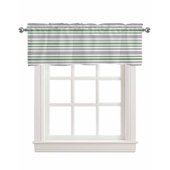 Sage Green Grey Striped Kitchen Valances for Windows Farmhouse Linen Window Valance Curtain for Living Room Window Treatment Horizontal Lines Simple Minimalist Valance Rod Pocket Topper, 42 x 18 Inch