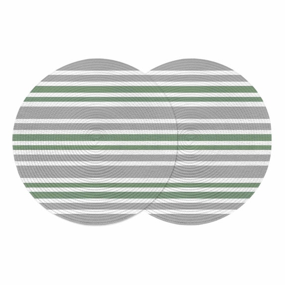 Sage Green Grey Striped Round 15 Inch Placemats Set of 2, Horizontal Lines Simple Minimalist HeatResistant Non Slip Place Mats for Dining Table, Wipeable Braided Kitchen Table Mats for Housewarming