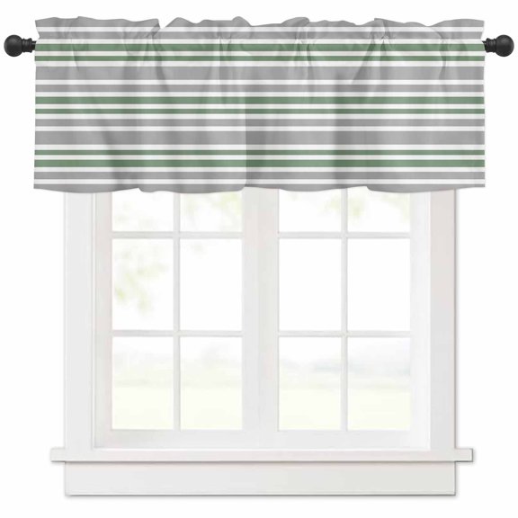 Sage Green Grey Striped Valances for Windows Farmhouse Kitchen Curtains Valances Rod Pocket Valance Curtains for Kitchen Windows Horizontal Lines Simple Minimalist Window Valances 60"x18"