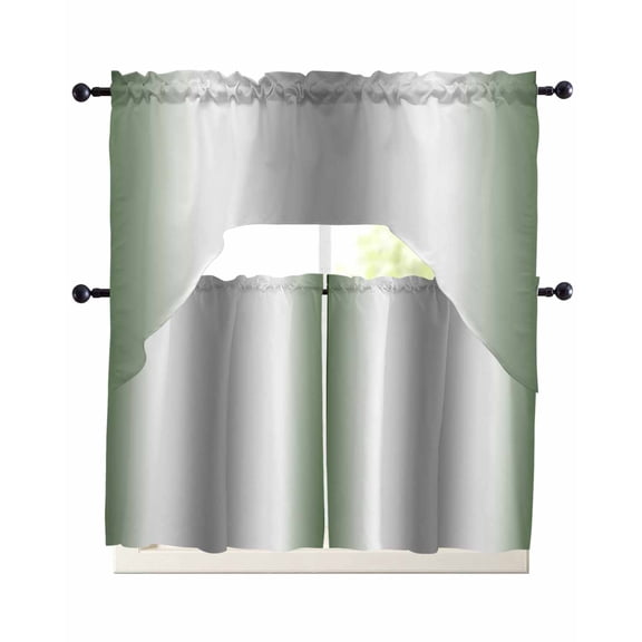 Sage Green Grey Swag Curtains for Living Room/Bedroom Windows, Gray Farmhouse Modern Rustic Kitchen Curtains and Valances Set 36 Inch Length, Light Filtering Swags Valance Curtain Panels