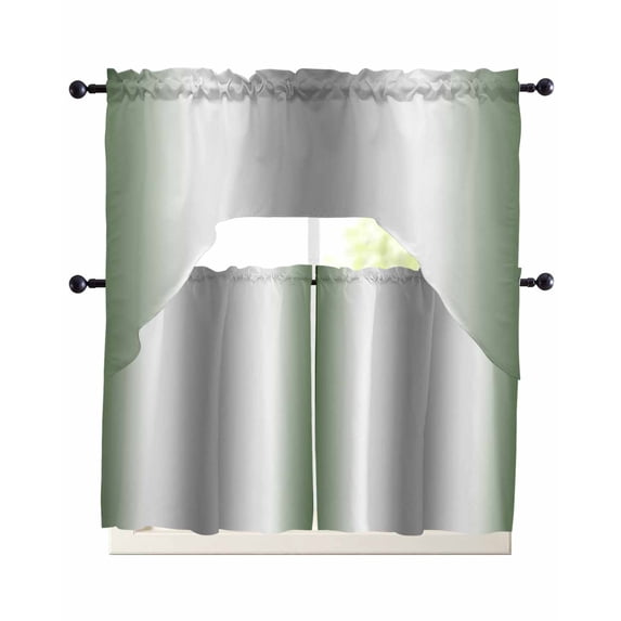 Sage Green Grey Swag Kitchen Curtains Sets for Windows 24 Inch Length, Gray Farmhouse Modern Rustic Short Window Curtain Panels Swags Valances and Tiers 3 Piece Set for Cafe/Dining Room
