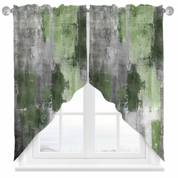 Sage Green Grey Swag Valances for Windows 2 Pack Modern Graffiti Brush Art Abstract Swag Kitchen Curtains 36 Inches Long Rod Pocket Short Window Treatment for Kitchen Bathroom 28"x36"