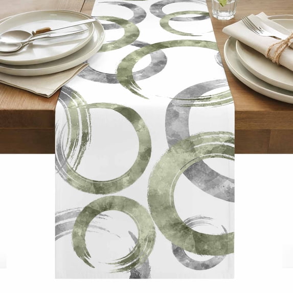 Sage Green Grey Table Runner - 120 Inch Long, Kitchen Dining Table Runner Dresser Scarves, Geometric Circle Modern Abstract Simple Art Farmhouse Decor for Coffee Tables Wedding Party Banquet