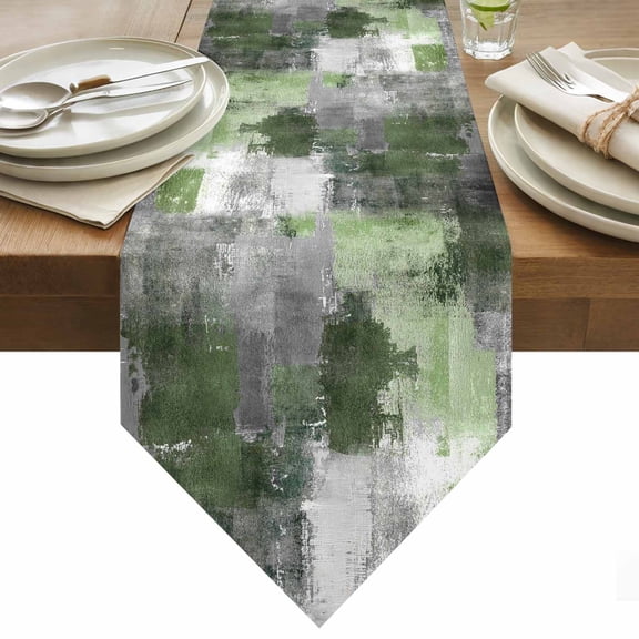 Sage Green Grey Table Runner 36 Inches Long Modern Graffiti Brush Art Abstract Table Runners for Dining Room Tabletop Dresser Scarf Home Party Banquet Wedding Holiday Decoration