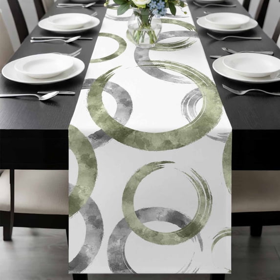 Sage Green Grey Table Runner 48 Inches Long, Geometric Circle Modern Abstract Simple Art Kitchen Coffee Dining Table Decoration for Home Party Birthday Wedding Home Decor 13x48 Inches
