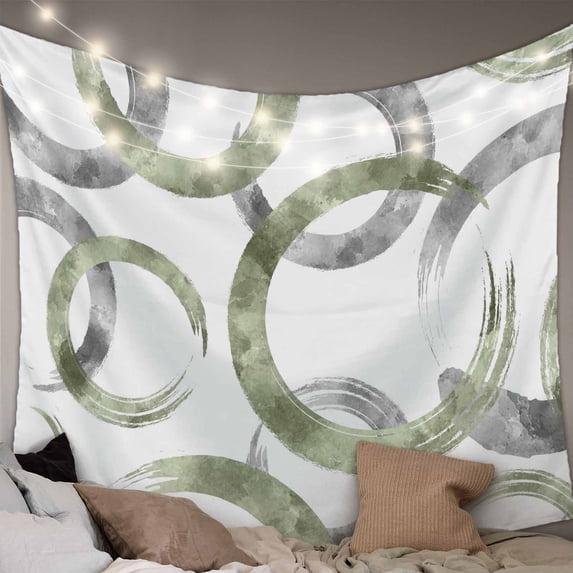 Sage Green Grey Tapestry for Bedroom Wall Hanging Tapestry, Geometric Circle Modern Abstract Simple Art Ceiling Backdrop Tapestries Poster Blanket Wall Decor for Teens Room Living Room Dorm 59" x 79"