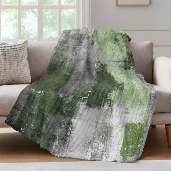 Sage Green Grey Throw Blanket for Couch Modern Graffiti Brush Art Abstract Soft and Warm Flannel 3D Striped Fluffy Fuzzy Fleece Blanket Lightweight Throw for Bed, Sofa 30 x 40 Inches