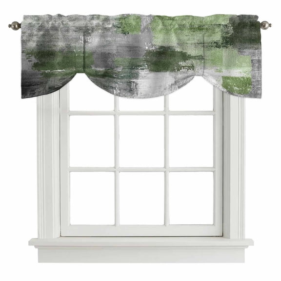 Sage Green Grey Tie Up Valance for Windows Modern Graffiti Brush Art Abstract Adjustable Curtain Valance Rod Pocket Balloon Shade Window Treatment for Kitchen Living Room Bedroom 42x12inch