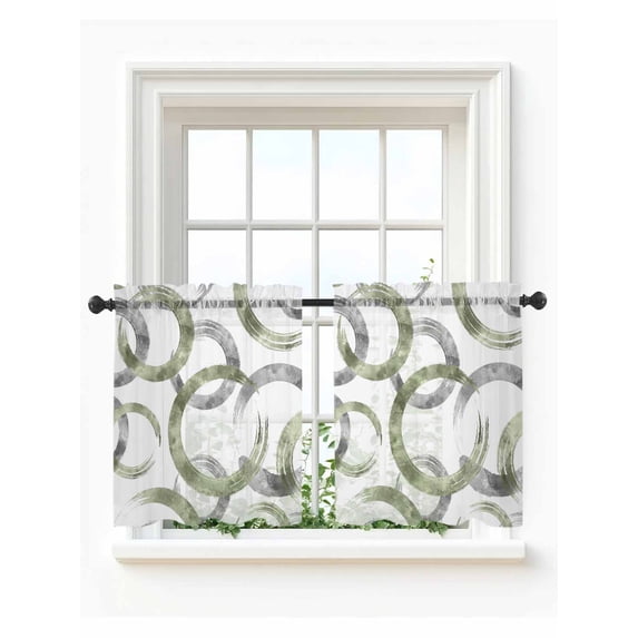 Sage Green Grey Tier Curtains 24 Inch Length,Sheer Curtains for Bedroom Living Room Window Geometric Circle Modern Abstract Simple Art Small Half Window Kitchen Curtains & Drapes 27.5"x24" 2 Panels