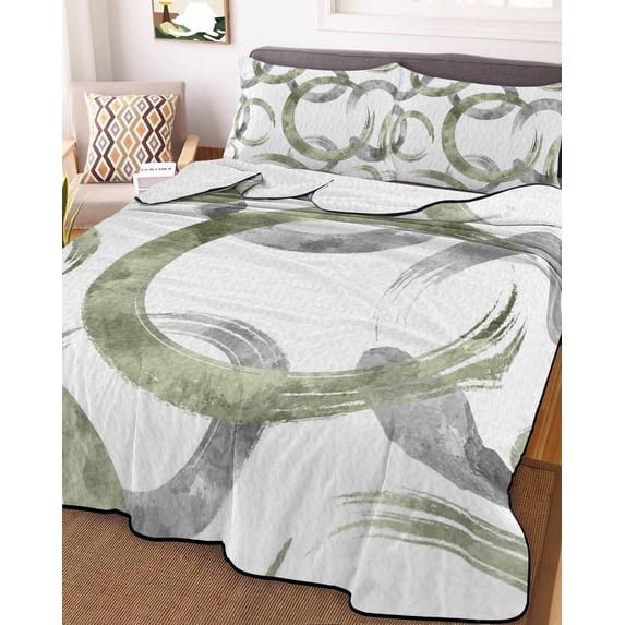Sage Green Grey Twin Size Down Alternative Comforter,Lightweight Comforter Quilt Bedding Set with Pillow Shams Geometric Circle Modern Abstract Simple Art Bed Comforter Duvet Insert 68"x86"