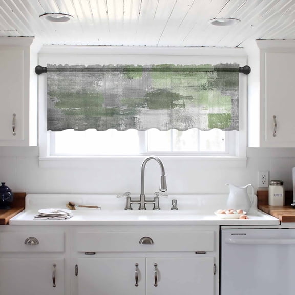 Sage Green Grey Valance Curtains for Kitchen/Living Room/Bathroom/Bedroom Window,Modern Oil Painted Abstract Art Aesthetics Rod Pocket Small Topper Half Short Window Curtains Sheer Scarf 42"x12"