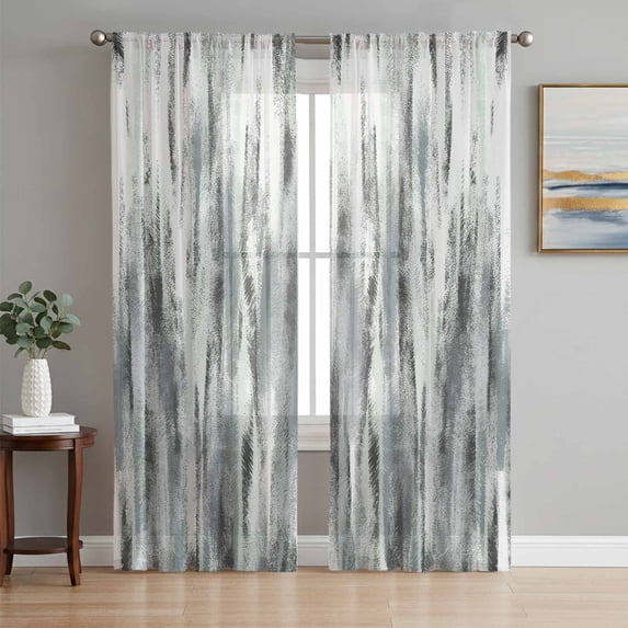 Sage Green Grey Vintage Sheer Curtains 84 Inch Length 2 Panels Set Window Treatments, Retro Abstract Art Rod Pocket Semi Curtains for Living Room/Bedroom/Kitchen Décor, 104"W x 84"L