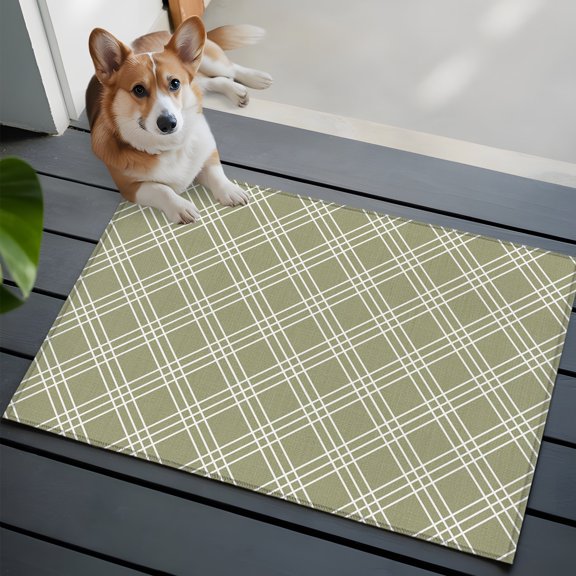 Sage Green Grid Washable Entry Rug 2x3 Modern Minimalist Classic White Lines Checkered Low-Profile Area Rugs with Non Slip Backing Indoor Floor Carpet for Entrance Living Room Bedroom Home Office